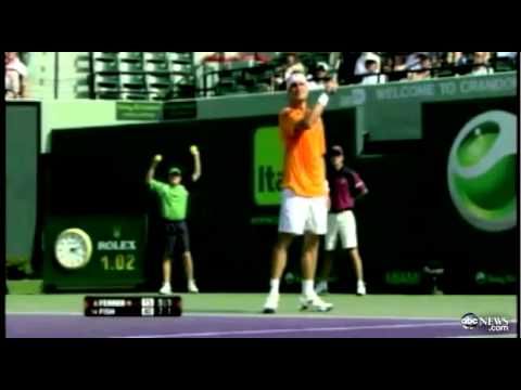 Video: David Ferrer hits the ball towards wailing baby