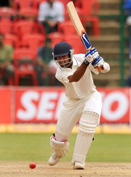 Indian cricketer Cheteshwar Pujara plays