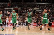 Rajon Rondo #9, Paul Pierce #34, Kevin Garnett #5, and Ray Allen #20