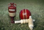 The Ashes urn which is the trophy that England and Australia compete for in cricket Test matches, 1st May 2011. The urn is photographed adjacent to a cricket ball and a pair of bails, to show a comparison of their respective sizes. (Getty Images)