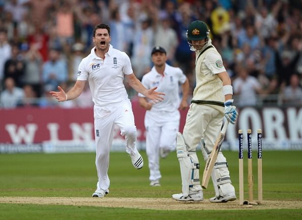 James Anderson of England celebrates the wicket of Michael Clarke, captain of Australia during day one of the 1st Investec Ashes Test match between England and Australia at Trent Bridge Cricket Ground on July 10, 2013 in Nottingham, England.  (Getty Images)