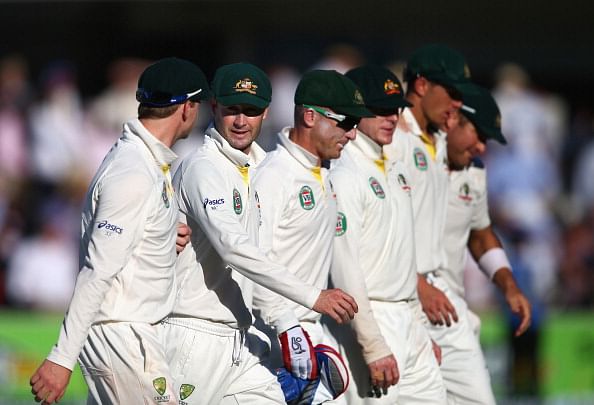 Michael Clarke of Australia leads his team from the field at stumps during day two of the 2nd Ashes Test against England at Lord&#039;s Cricket Ground on July 19, 2013 in London, England.  (Getty Images)