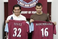 Argentinian footballer's Carlos Tevez (L