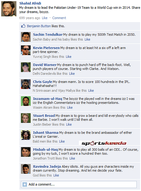 Fake FB Wall: Shahid Afridi shares his dream on Facebook