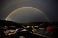 Rainbows form over the track following qualifying for the Belgian Formula One Grand Prix at the Circuit of Spa Francorchamps on August 27, 2011 in Spa Francorchamps, Belgium. (Getty Images)