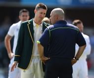 Out of ideas: Clarke talks to coach Darren Lehmann prior to day one of the 2nd Investec Ashes Test match between England and Australia at Lord's Cricket Ground on July 18, 2013 in London, England. (Getty Images)