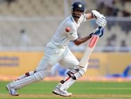 Indian cricketer Rahul Dravid plays a sh