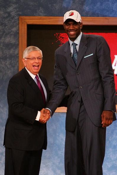 NBA Commissioner David Stern (L) poses for a photo with Greg Oden of Ohio State after he was drafted first by the Portland Trailblazers during the 2007 NBA Draft at the WaMu Theatre at Madison Square Garden June 28, 2007 in New York City. (Getty Images)