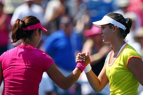 Li Na and Laura Robson after their US Open encounter last year, which Robson won 