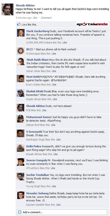 Fake FB Wall: Shoaib Akhtar tries to troll Tendulkar, gets trolled instead