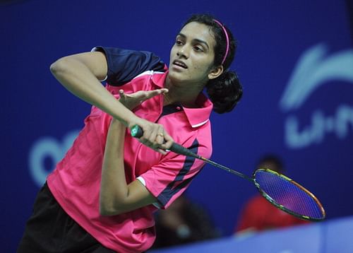 P V Sindhu in action.