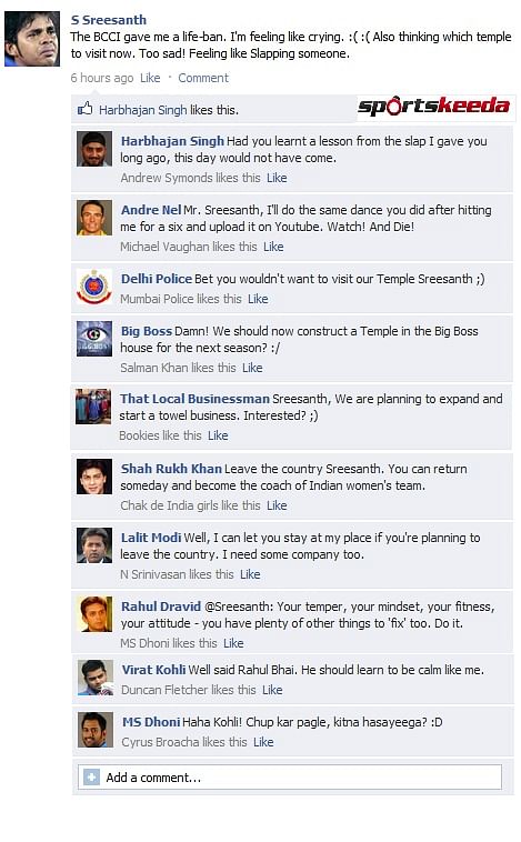 Fake FB Wall: Sreesanth updates FB wall after getting a life-ban