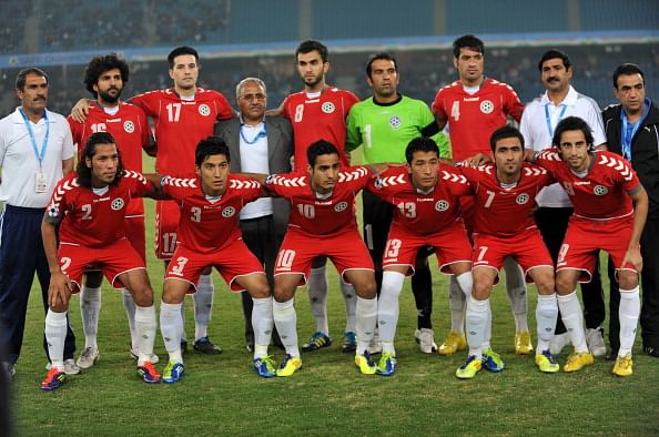 The Afghanistan national football team at the SAFF Championship 2011 final in India