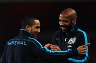Like for like? Thierry Henry (R) shares a joke with team mate Theo Walcott (L) as they warm up before the FA Cup Third Round match between Arsenal and Leeds United at the Emirates Stadium on January 9, 2012 in London, England. (Getty Images)