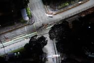 The 'crossing' of the track from above at Marina Bay Street Circuit
