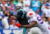 Mario Williams #94 of the Buffalo Bills sacks Cam Newton #1 of the Carolina Panthers at Ralph Wilson Stadium on September 15, 2013 in Orchard Park, New York. Buffalo won 24-23. (Getty Images)