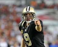 Quarterback Drew Brees #9 of the New Orleans Saints directs play against the Tampa Bay Buccaneers September 15, 2013 at Raymond James Stadium in Tampa, Florida. (Getty Images)