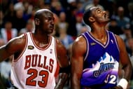 So close yet so far: Michael Jordan #23 of the Chicago Bulls matches up against Karl Malone #32 of the Utah Jazz in Game Three of the 1998 NBA Finals at the United Center on June 5, 1998 in Chicago, Illinois. The Jazz lost consecutive finals to the Bulls. (Getty Images)