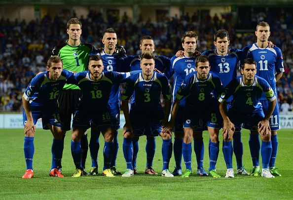 Bosnia-Herzegovina pose before their FIFA 2014 World Cup qualifier vs. Slovakia at the MSK Zilina stadium on September 10, 2013 in Zilina, Slovakia.  (Getty Images)