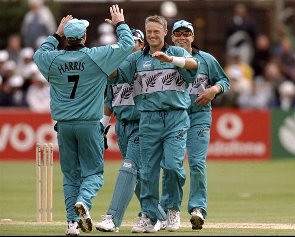 Gavin Larsen celebrates taking a wicket  during the World Cup Group B match against Bangladesh in 1999. (Getty Images)