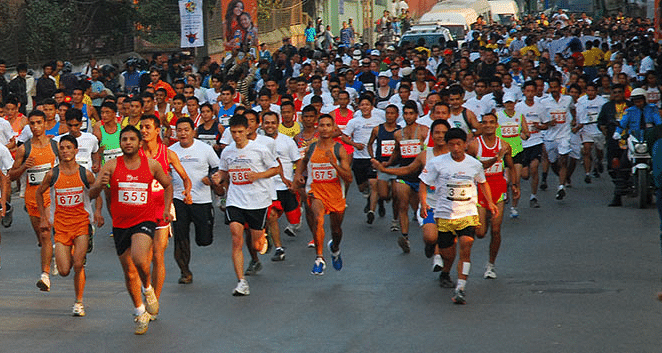 Uttam Khatri of Nepal Army win the 7th Real Kathmandu Marathon in Nepal