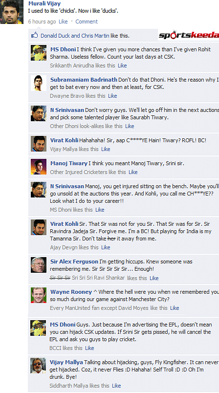Fake FB Wall: CSK Troll Fest on Vijay's Wall
