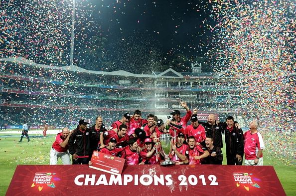 Sydney Sixers&#039;s squad celebrates their victory over the Highveld Lions on October 28, 2012