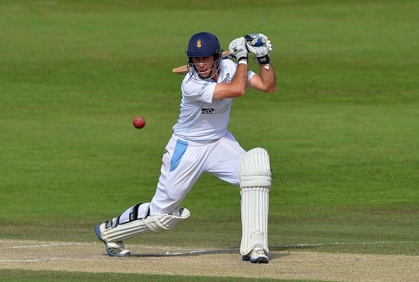 File Photo:  Wayne Madsen of Derbyshire off drives for four