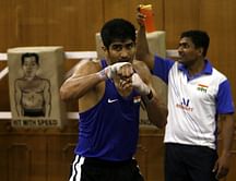 Vijender Singh in action tomorrow at the World Boxing Championhips