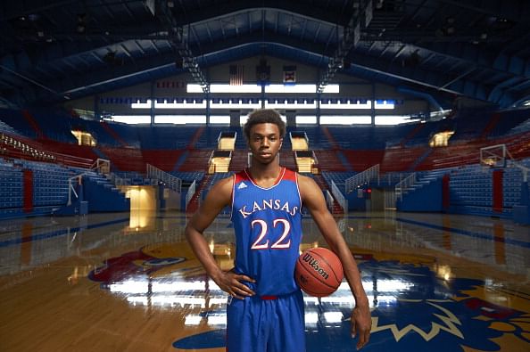Kansas small forward Andrew Wiggins during photo shoot at Allen Fieldhouse.  Lawrence, KS.  (Getty Images) 