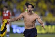 Radamel Falcao celebrates after scoring against Chile during their Brazil 2014 FIFA World Cup South American qualifier in Barranquilla, Colombia, on October 11, 2013. (Getty Images)