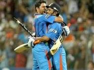 Celebrations after Dhoni's iconic six