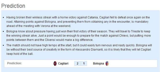 Cagliari vs Bologna: Statistical Preview
