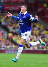 Ross Barkley celebrates his goal during the Barclays Premier League match between Norwich City and Everton at Carrow Road on August 17, 2013 in Norwich, England. (Getty Images)