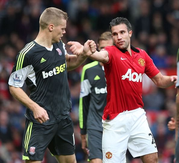 Ryan Shawcross gets booked in the dressing room