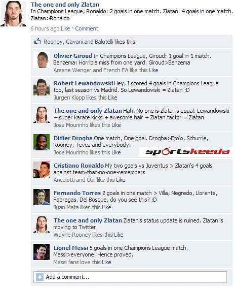 Fake FB Wall: Zlatan, Ronaldo, Giroud and Lewandowski argue over who is best
