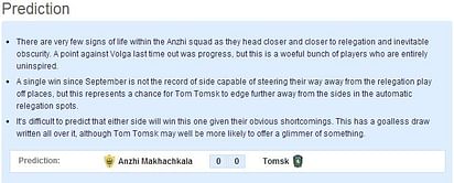Anzhi Makhachkala vs Tomsk: Statistical Preview