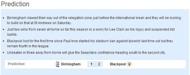 Birmingham v Blackpool - Statistical Preview