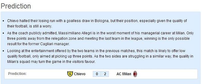 Chievo v AC Milan - Statistical Preview