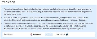 Fiorentina-Sampdoria Statistical Preview