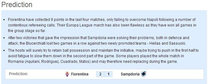 Fiorentina-Sampdoria Statistical Preview