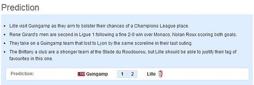 Guingamp-Lille Statistical Preview