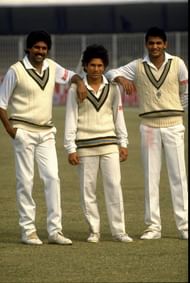 Kapil Dev, Sachin Tendulkar and Mohammed Azharuddin all of India