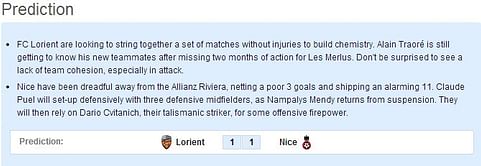 Lorient vs Nice: Statistical Preview