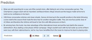 AC Milan-Genoa Statistical Preview