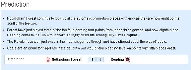 Nottingham Forest vs Reading: Statistical Preview