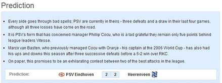 PSV Eindhoven-Heerenveen Statistical Preview