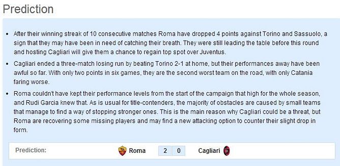 Roma vs Cagliari: Statistical Preview
