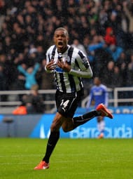 Loic Remy of Newcastle United celebrates scoring their second goal during the Barclays Premier League match between Newcastle United and Chelsea at St James' Park