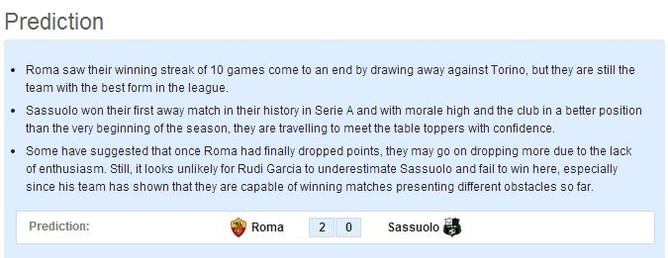 Roma-Sassuolo Statistical Preview